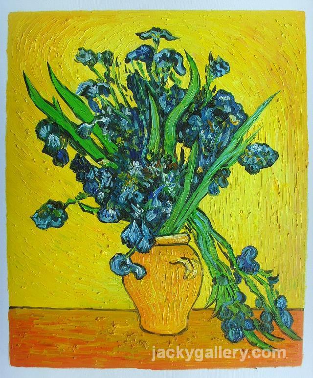 irises yellow background, Van Gogh painting